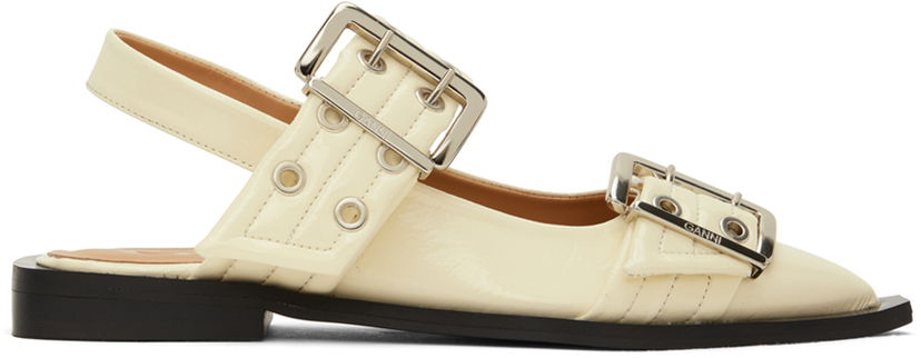 Odjeća GANNI GANNI Feminine Buckle Ballerina Flats Bijela | S2581