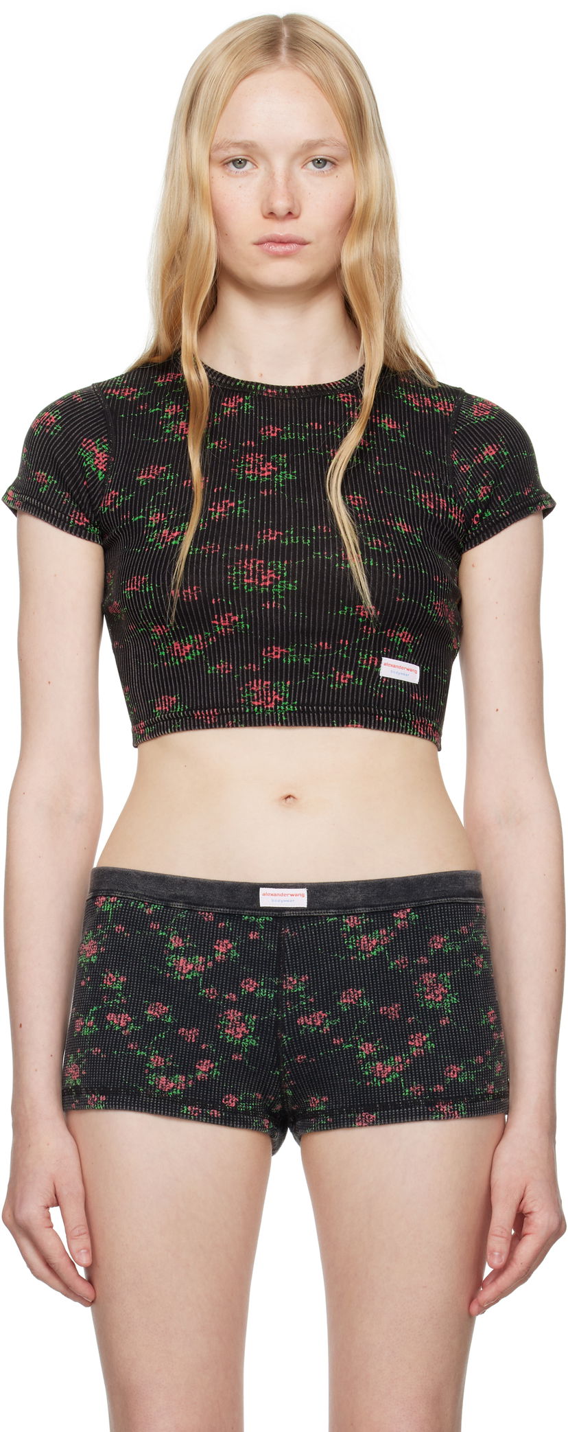Gaćice Alexander Wang Alexander Wang Floral-Print Ribbed Baby T-shirt Crna | 8C2238046P