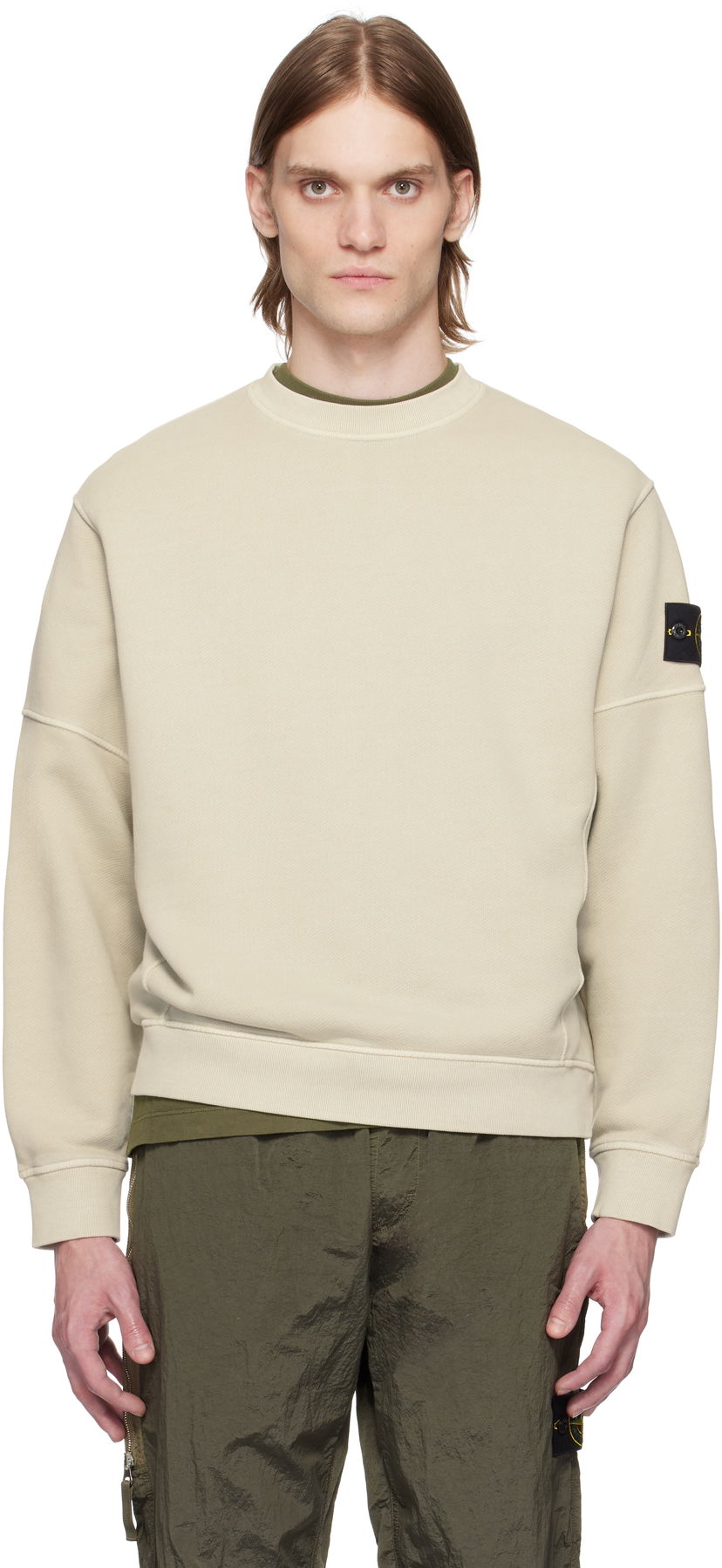 Džemper Stone Island Stone Island Diagonal Fleece Old Effect Sweatshirt Bež | K1S15 6100032 S0045