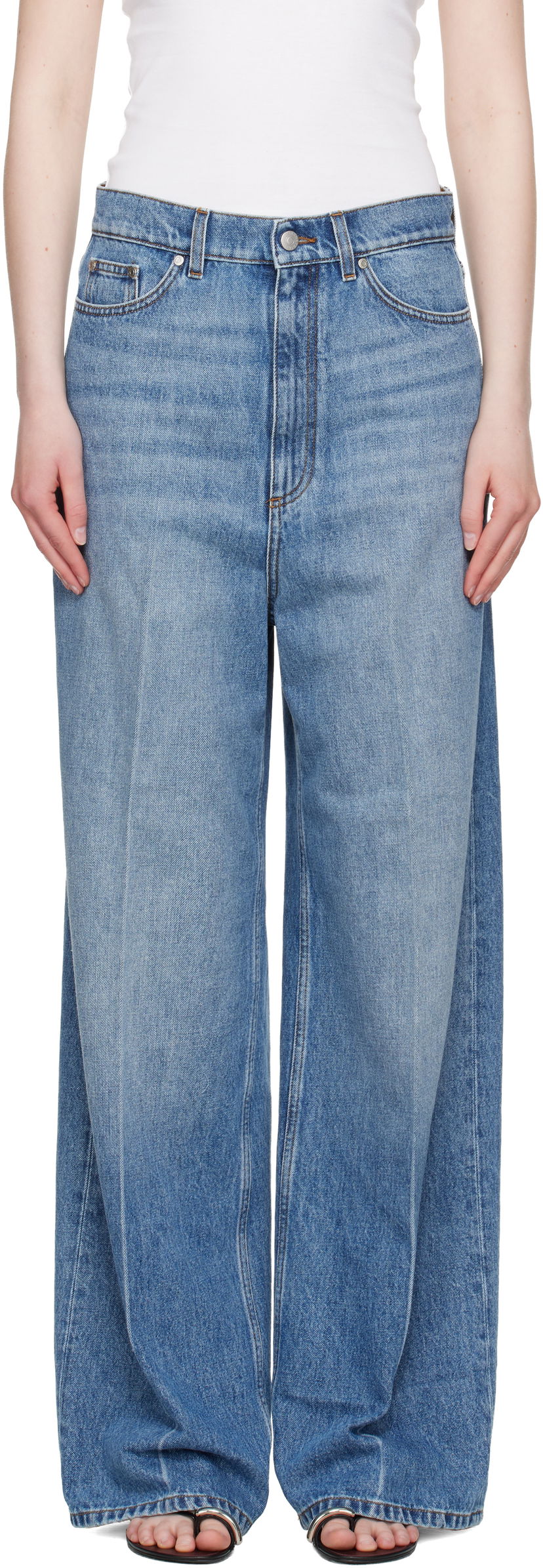 Jeans Stella McCartney Stella McCartney Faded Wide-Leg High-Rise Jeans Plava | 6D04133SQH27