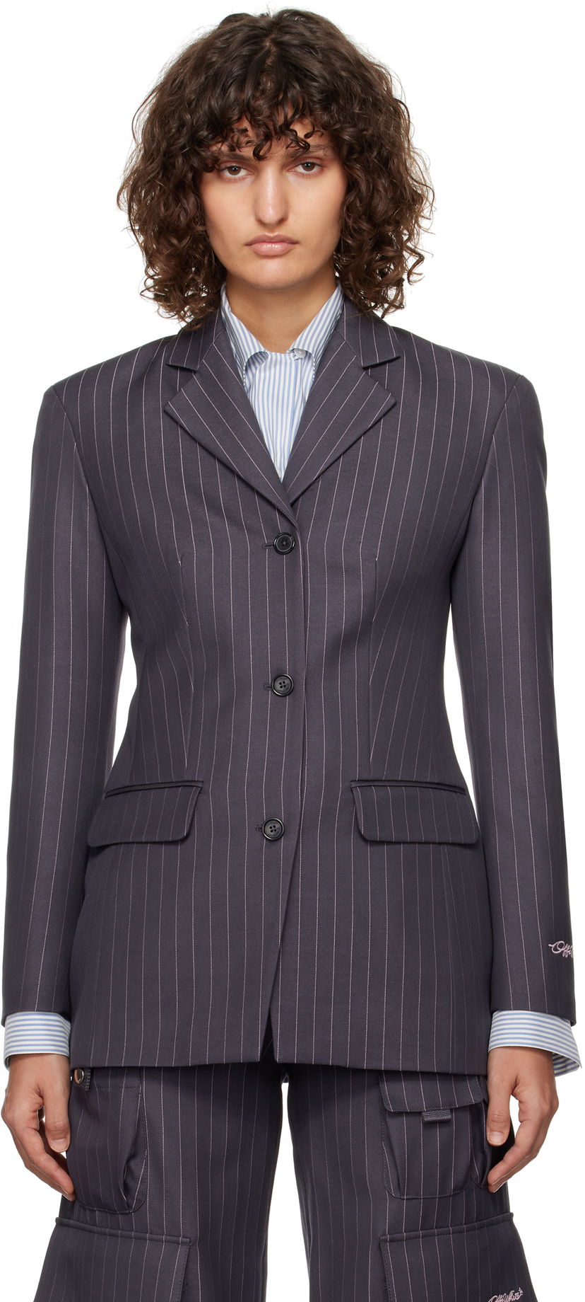 Kaputi Off-White Pinstripe Fitted Blazer Siva | OWEF123F24FAB001073B