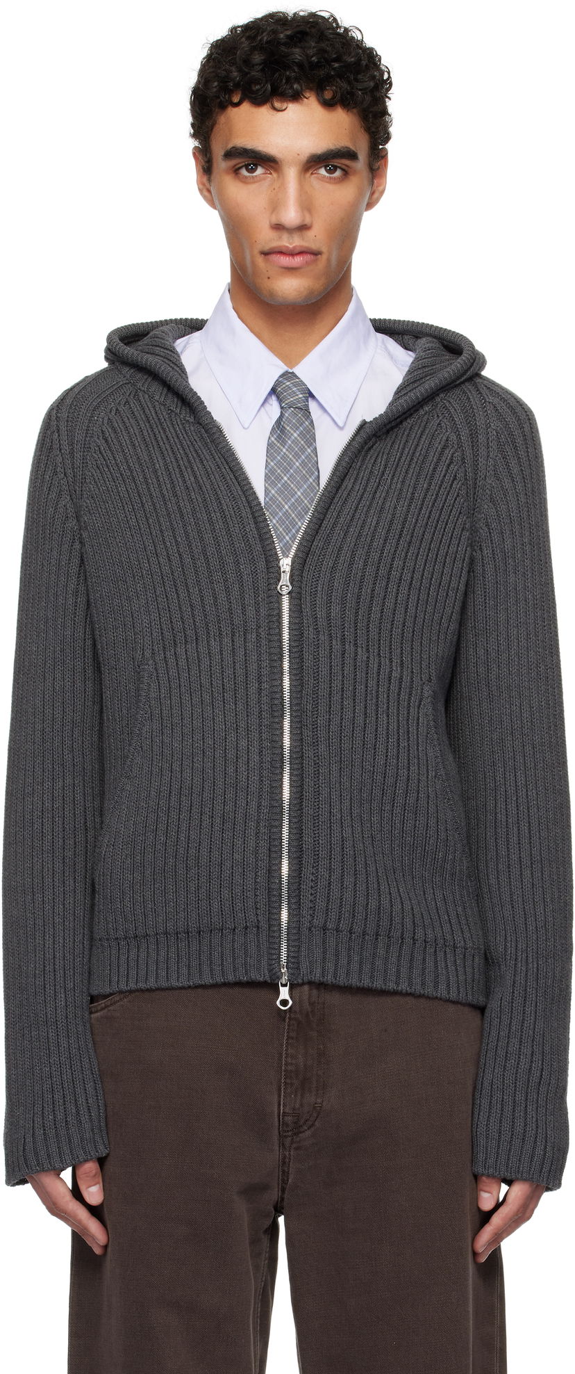 Džemper OUR LEGACY OUR LEGACY Level Zip-Up Knit Hoodie Siva | M2253LD