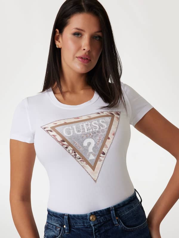 Majica kratkih rukava GUESS Guess Animalier Triangle Logo Tee Bijela | W5RI22J1314
