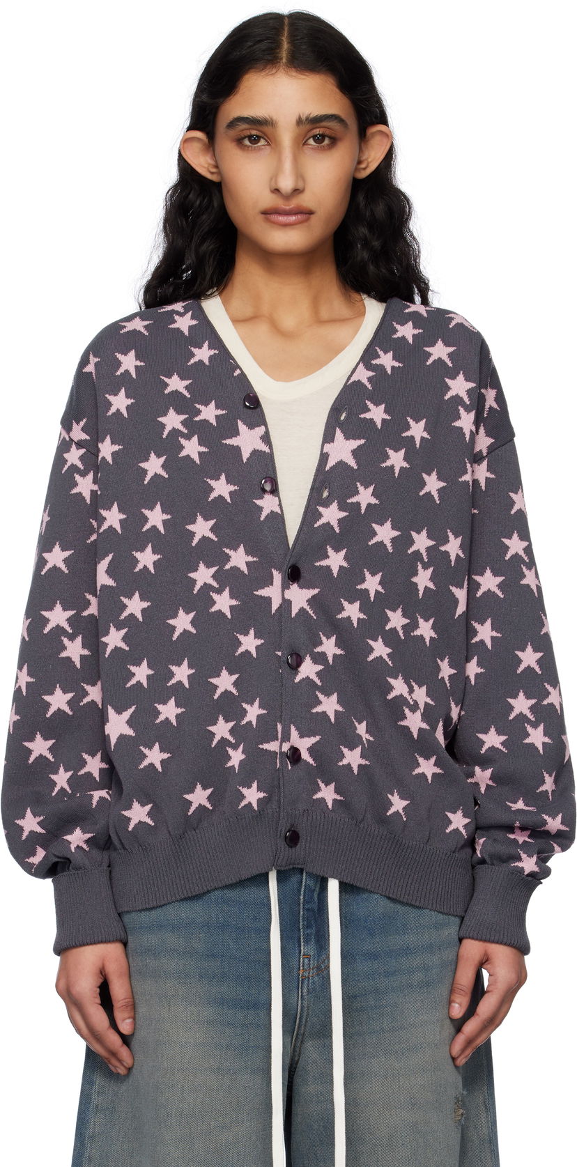 Džemper Needles NEEDLES V-Neck Star Cardigan Siva | QV374