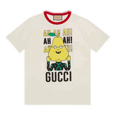 Majica kratkih rukava Gucci Pear Print Cotton T-Shirt Bijela | 703439 XJEIY 9095, 0