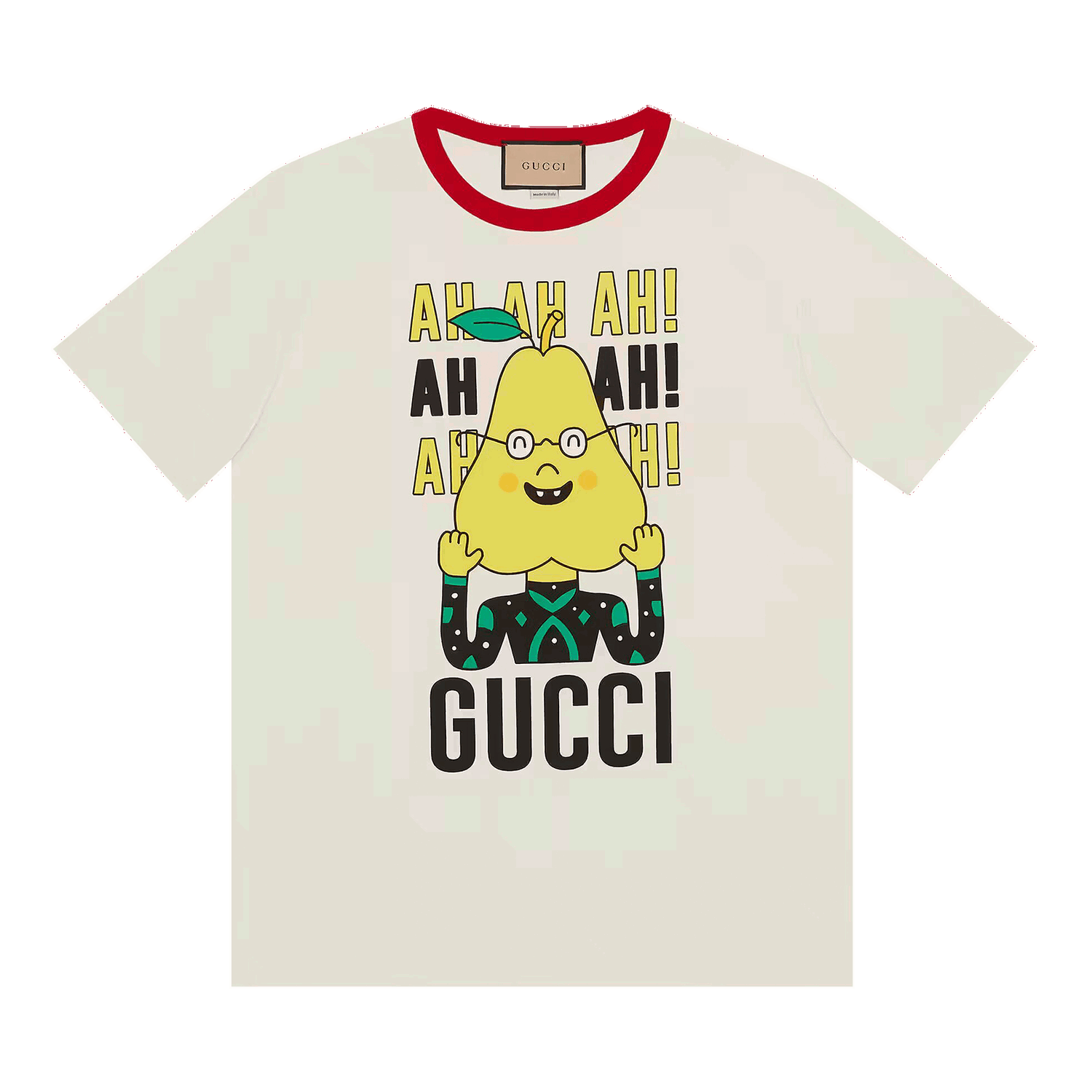 Majica kratkih rukava Gucci Pear Print Cotton T-Shirt Bijela | 703439 XJEIY 9095, 0