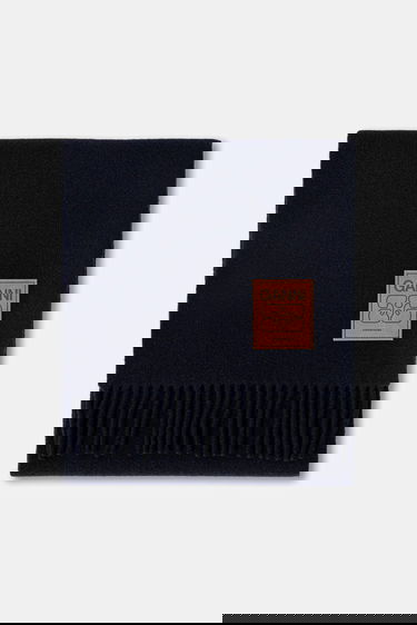 Šal GANNI Double Face Wool Solid Fringed Scarf Tamnoplava | A6931, 1