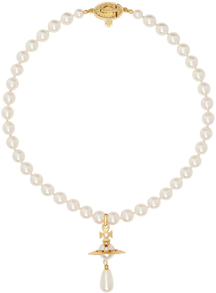 Ogrlica Vivienne Westwood Pearl Drop Choker Necklace Metalik | 63030008-02R118-CN
