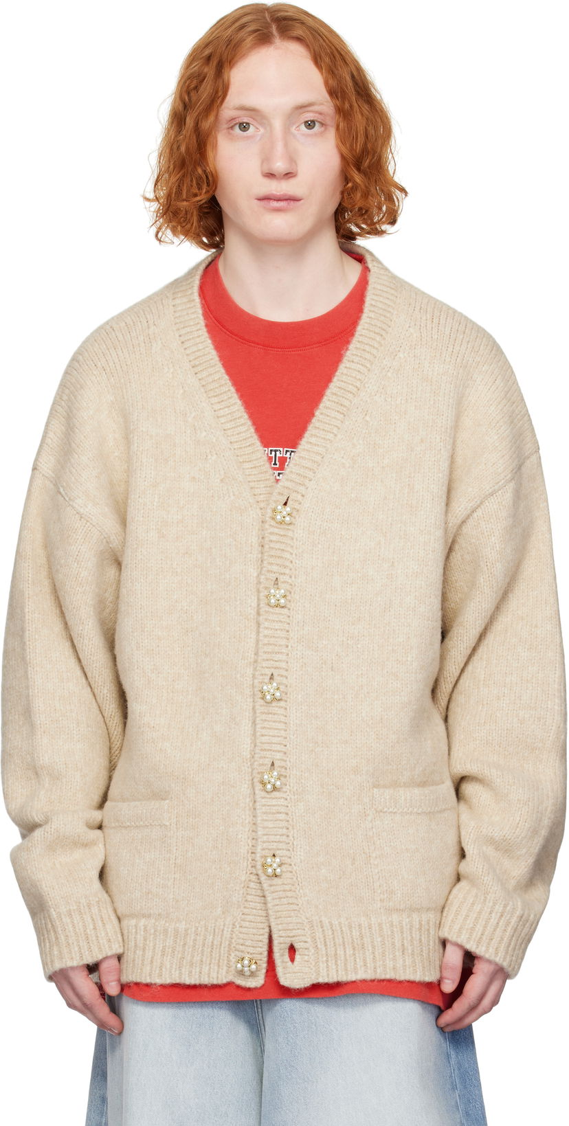 Džemper VETEMENTS Vetements Classic Pearl Button Cardigan Bež | UA66KN200T