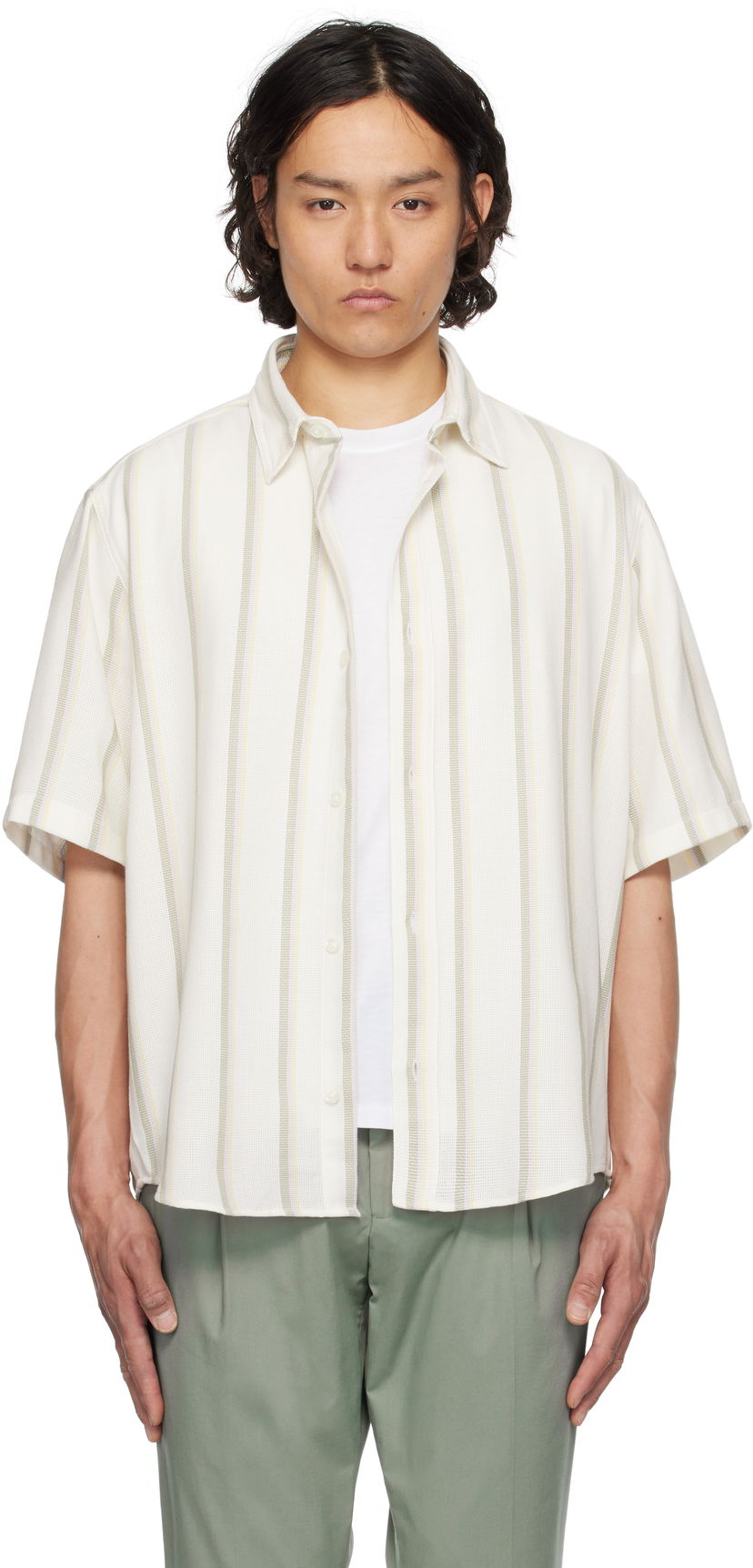 Košulja BOSS Hugo Loose-Fit Striped Open-Weave Shirt Bež | 50539341