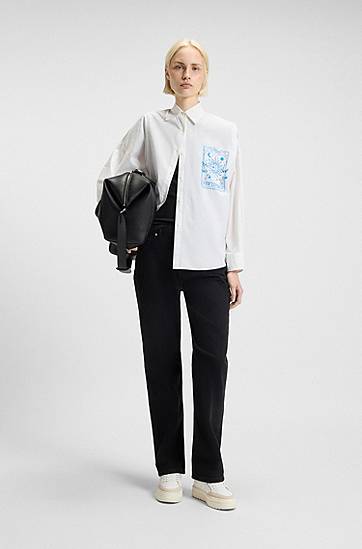 Košulja BOSS Oversized-fit Blouse in Cotton with Tarot Prints Bijela | 50550270, 1