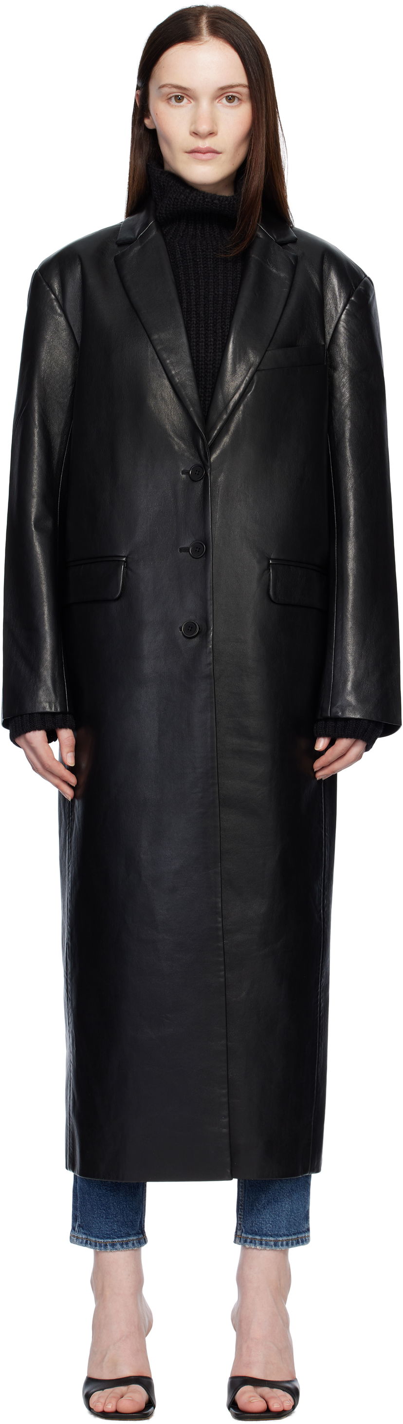 Kaputi Anine Bing Quinn Oversized Faux Leather Trench Crna | A-01-10220-000