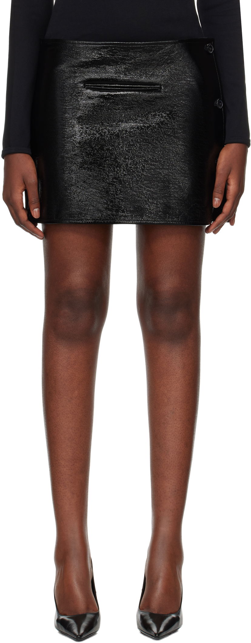 Suknja Courrèges Vinyl Asymmetrical Miniskirt Crna | 424CJU204VY0014