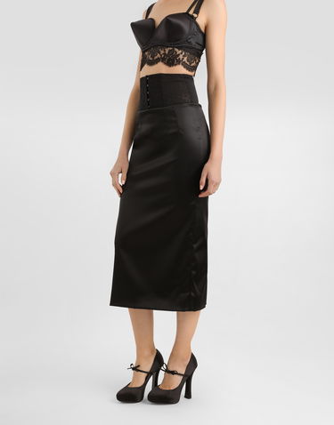 Suknja Dolce & Gabbana Dolce & Gabbana Satin Calf-Length Skirt with Corset Belt Crna | F4CI1TFURADN0000, 3
