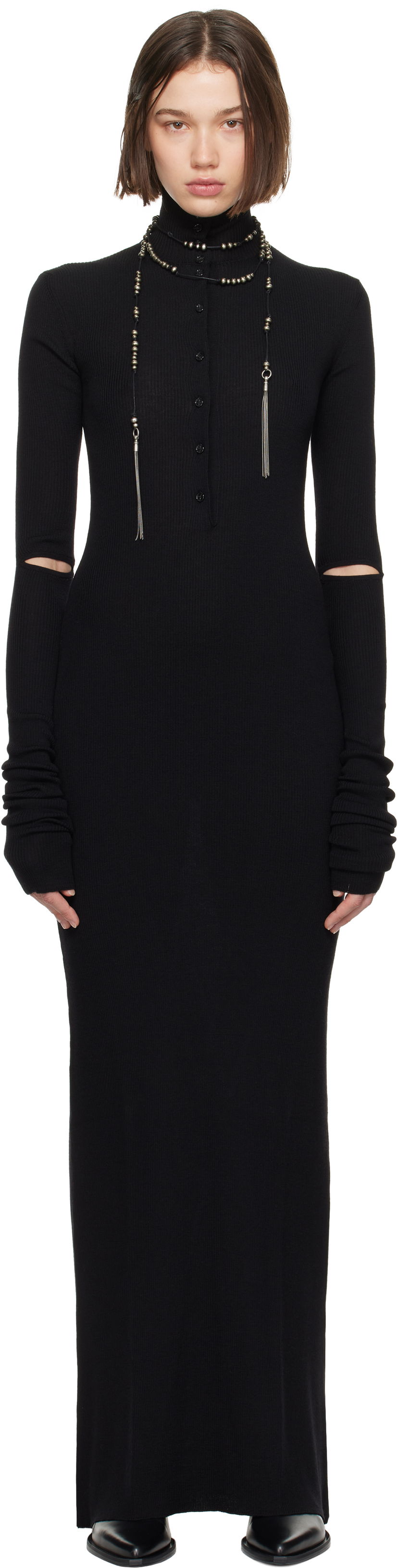 Haljina Ann Demeulemeester Serafino Rib Maxi Dress Crna | 2402-W-KN01-KN043-099