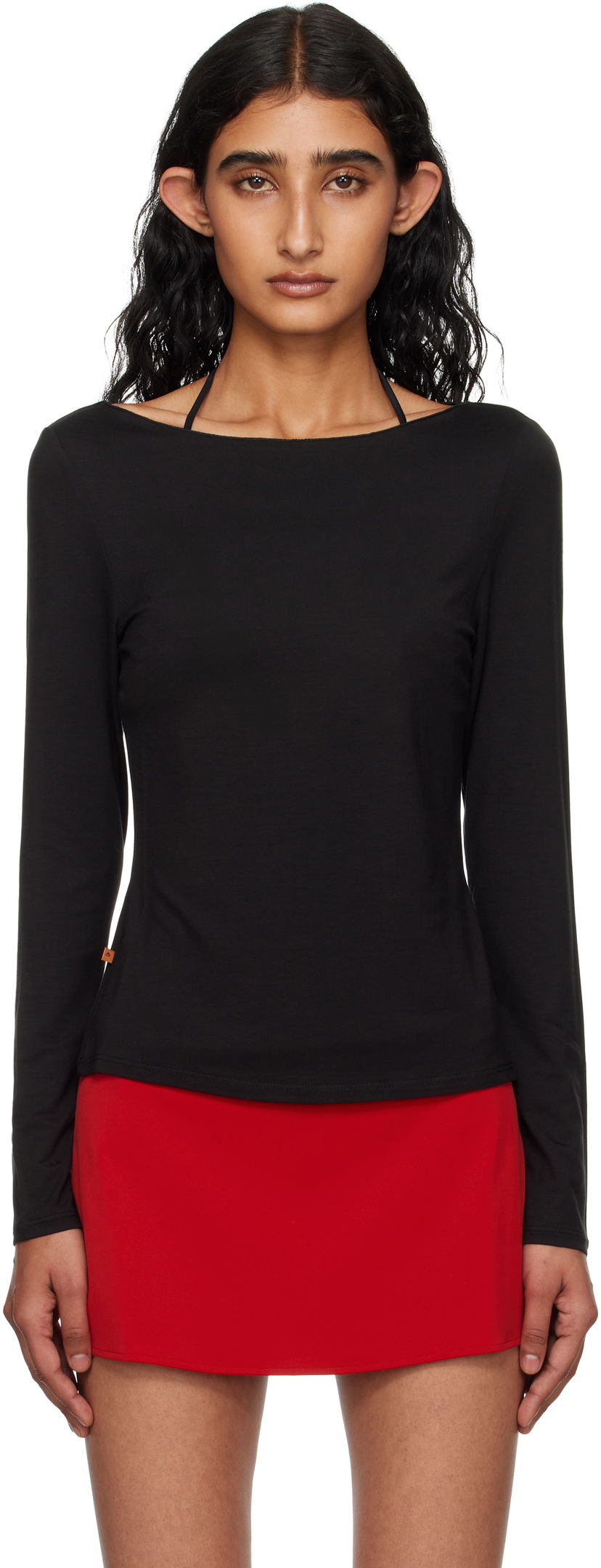 Majica kratkih rukava Miaou Miaou Amelia Long Sleeve T-Shirt Crna | 7183LJBBLK