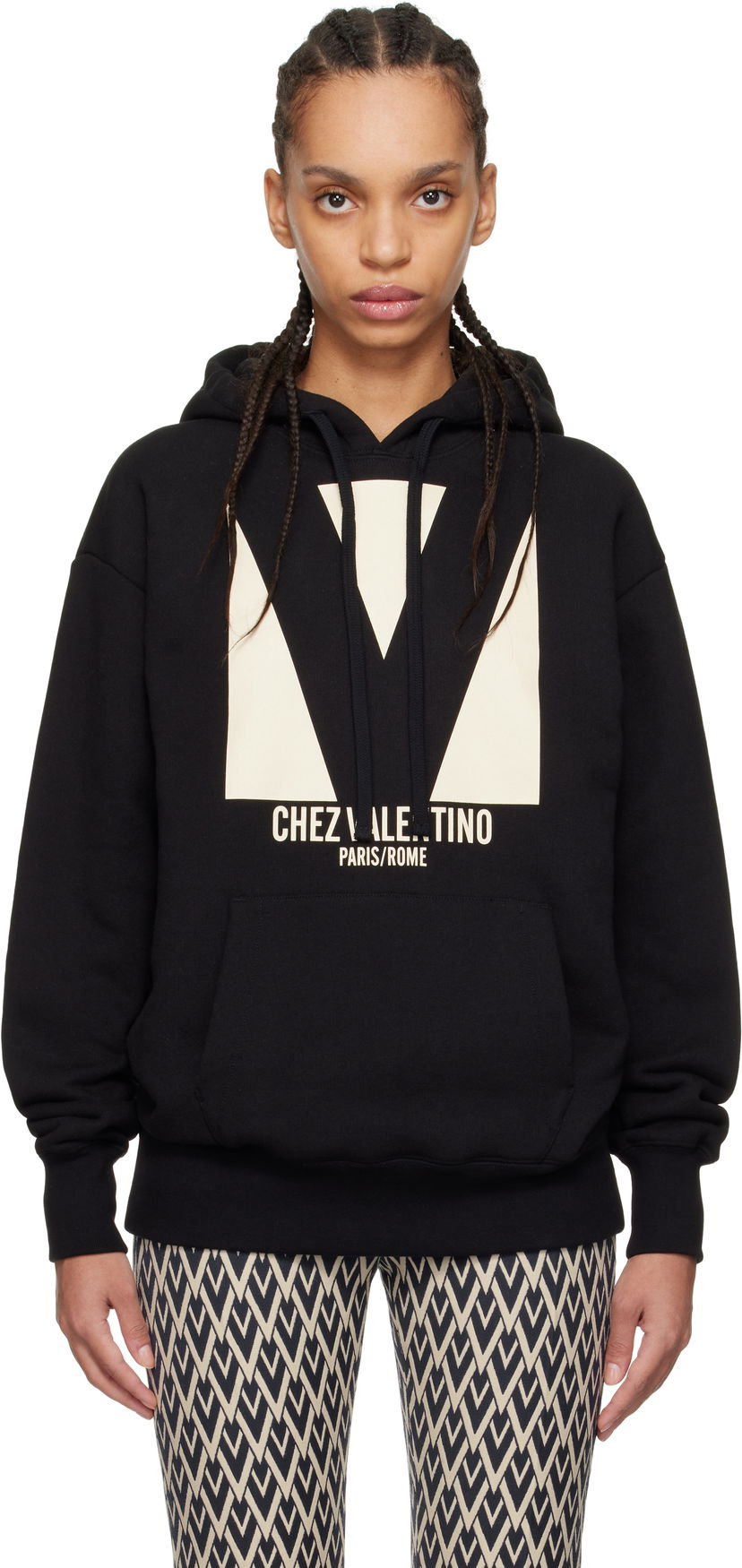 Dukserice Valentino Valentino 'Chez Valentino' Print Cotton Hoodie Crna | 6B3MF24I960