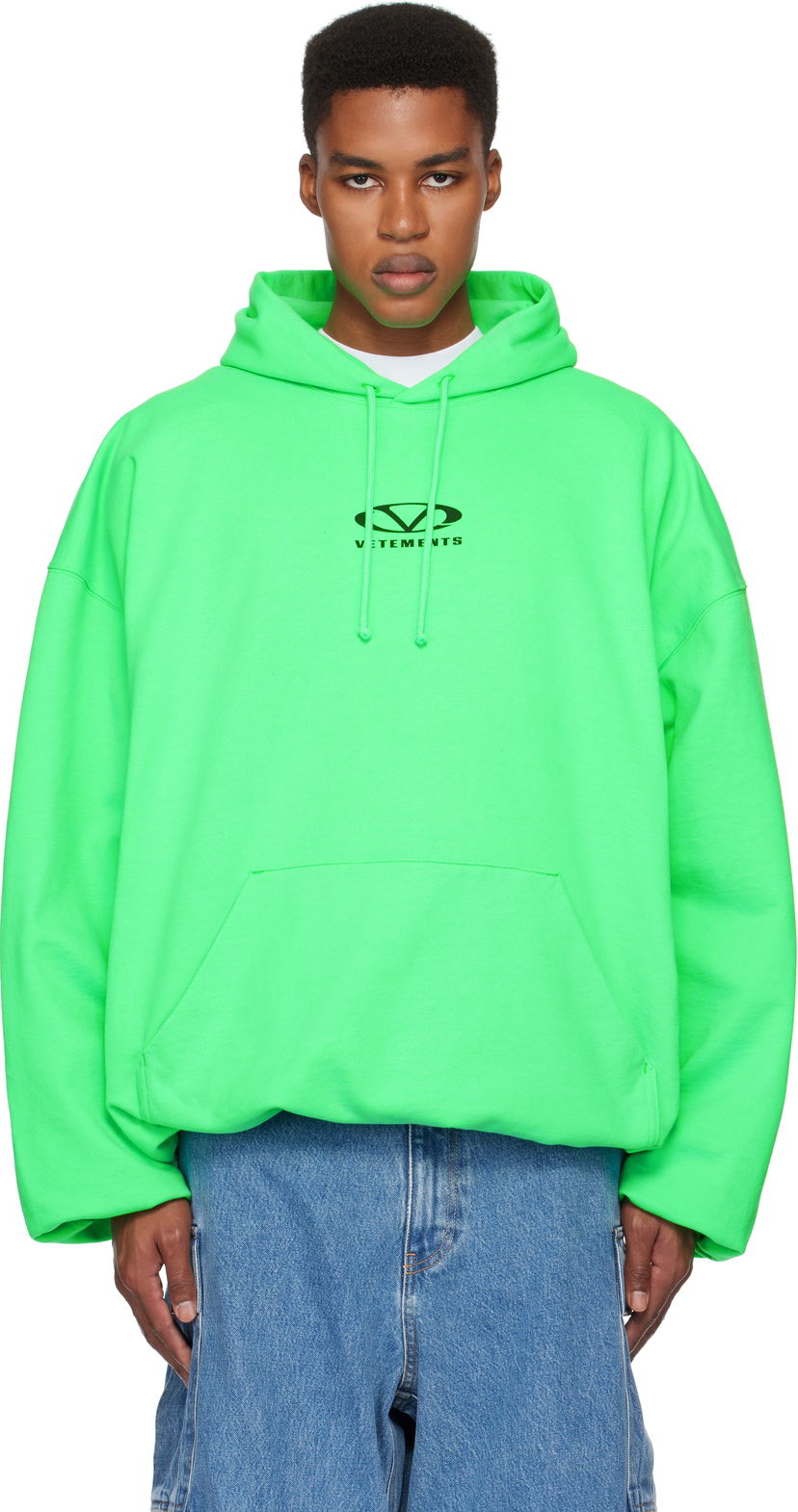 Dukserice VETEMENTS Oval Logo Cropped Boxy Hoodie Zelena | UA66HD600E