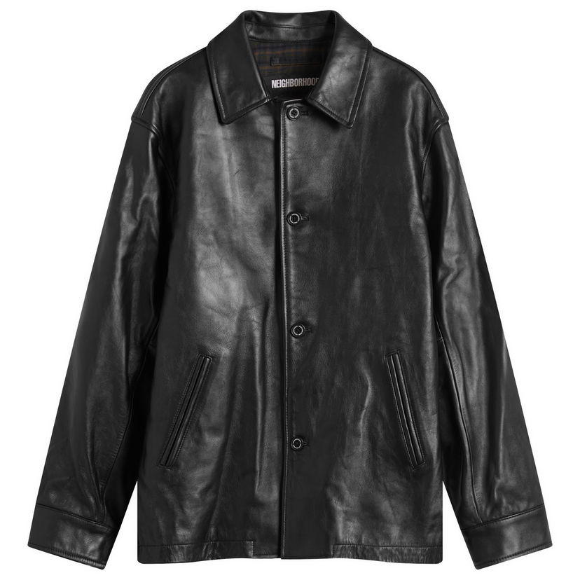 Kaputi Neighborhood Leather Car Coat Crna | 252SZNH-JKM06-BLK