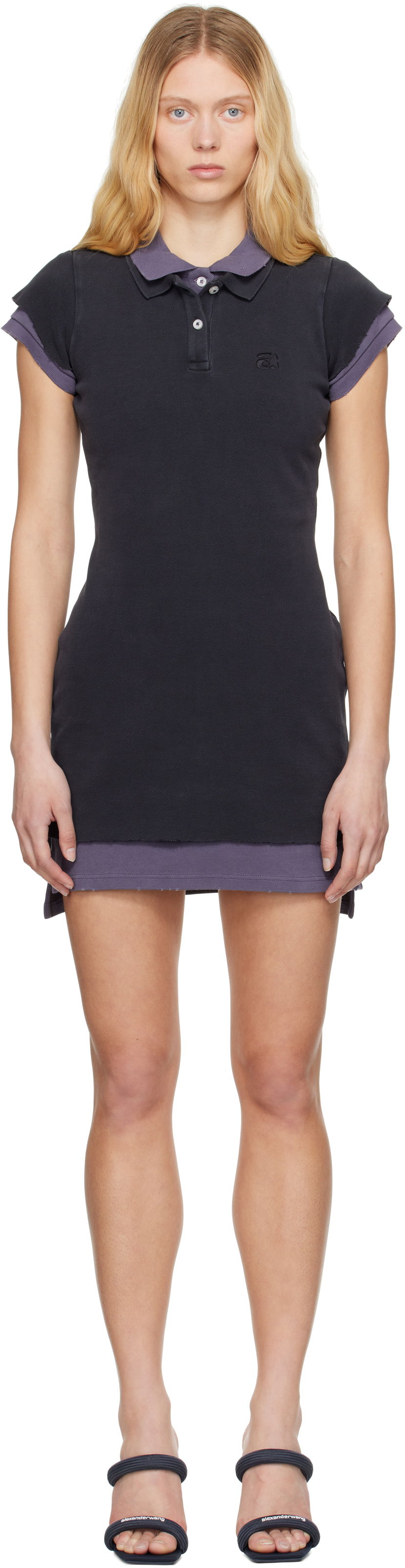 Haljina Alexander Wang Alexander Wang Layered Polo Mini Dress Crna | 4CC2256297