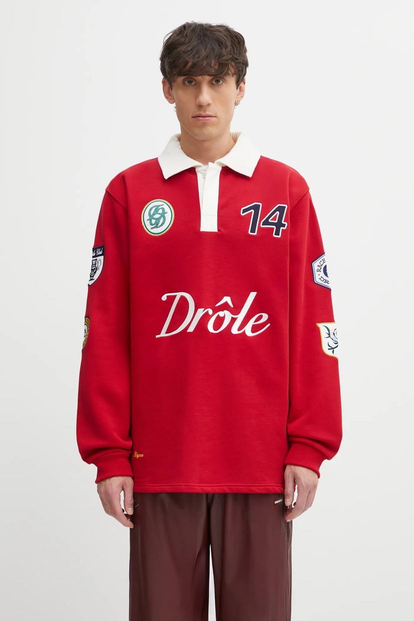 Polo majica Drôle de Monsieur Le Polo Racing Long Sleeve Polo Shirt with Patches Crvena | I.PL158.CO127