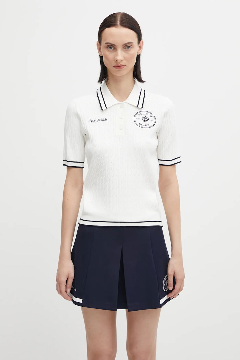 Polo majica Sporty & Rich Polo Eden Crest Cable Knit Bijela | TO06860666WH50
