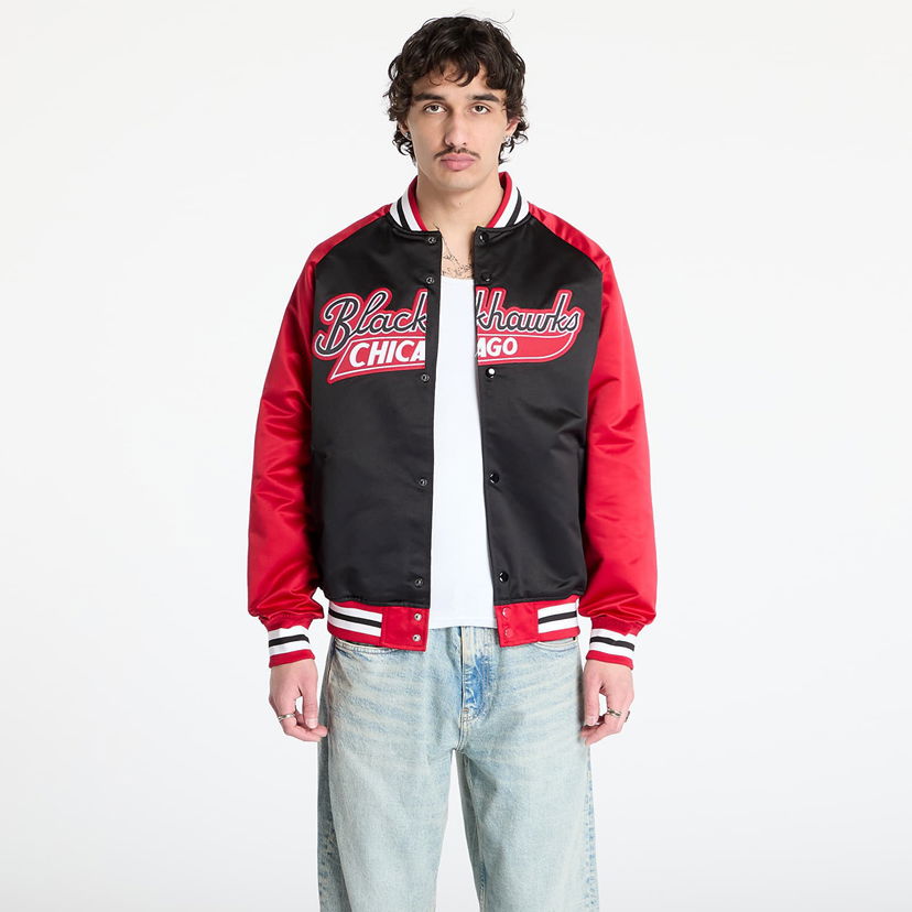 Bomber jakna Mitchell & Ness Mitchell & Ness NHL Blackhawks Double Clutch Satin Jacket Crna | JK9196-CBHBKSC