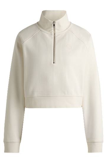 Džemper BOSS Cropped Cotton Terry Sweatshirt with Embroidered Logo Bijela | 50537102