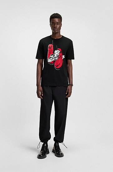 Majica kratkih rukava BOSS Jersey T-Shirt with Boxing Graphic Crna | 50542560, 1
