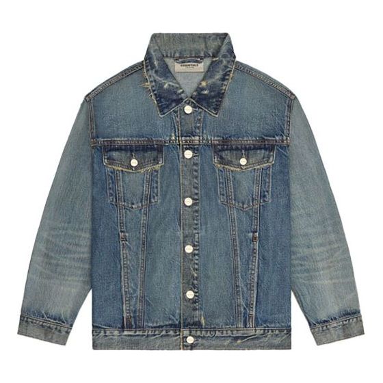 Jakna Fear of God Essentials Light Denim Trucker Jacket Plava | FOG-FW20-364