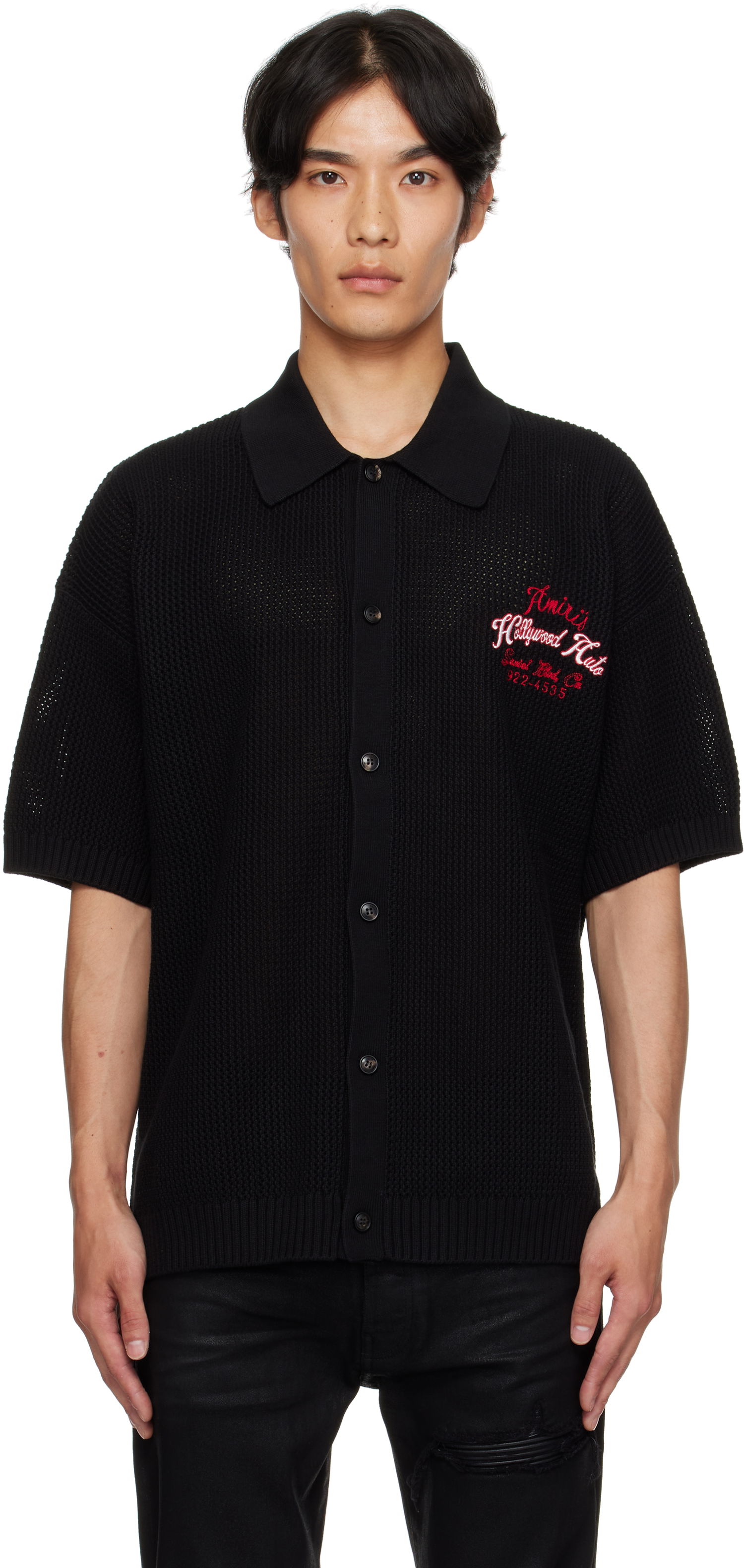 Polo majica AMIRI AMIRI 'Hollywood Auto' Mesh Polo Shirt Crna | AMKNIR1028, 0