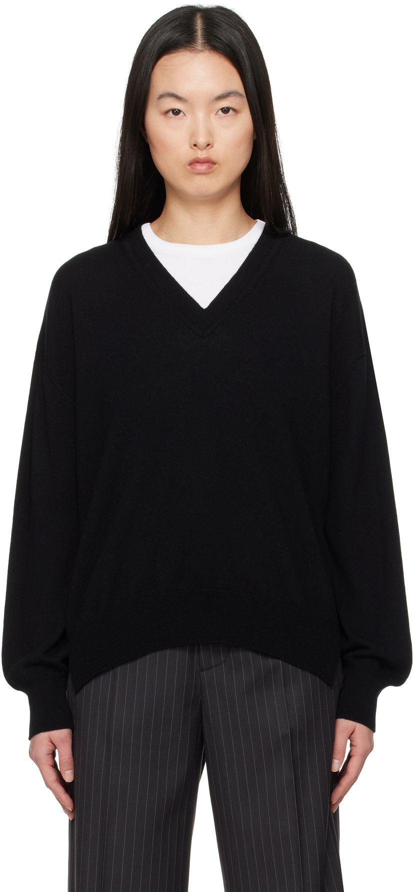 Džemper &Daughter &Daughter Tahra Cashmere V-Neck Sweater Crna | CH04632