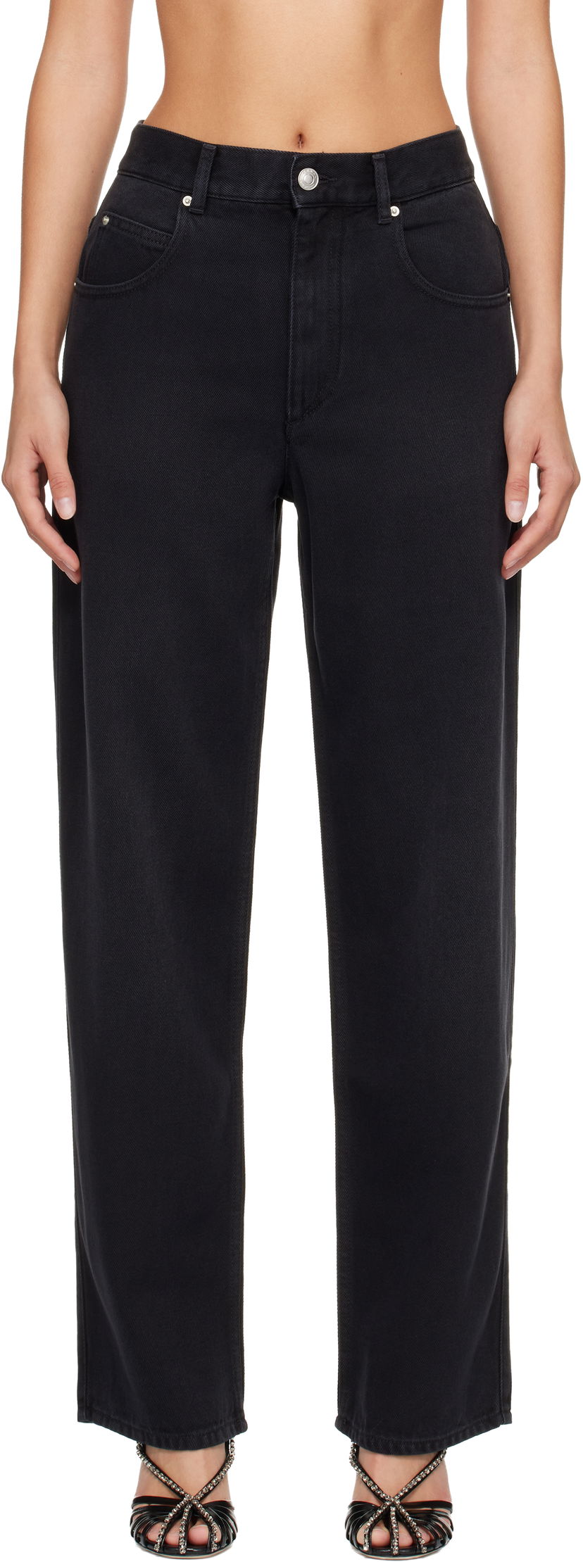 Jeans ISABEL MARANT Jenny High-Waisted Straight-Leg Jeans Crna | PA0590FA-B1H07I