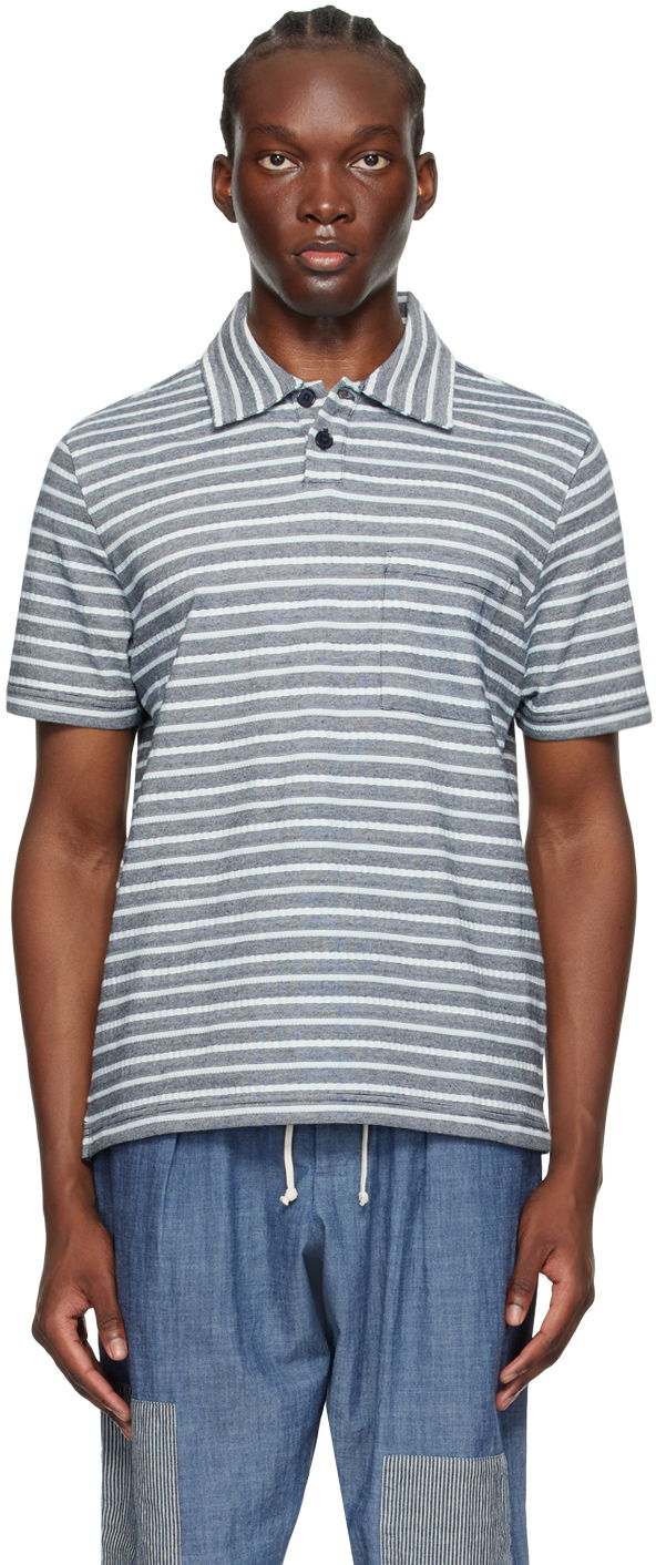 Polo majica Universal Works Universal Works Newlyn Striped Polo Plava | P3088