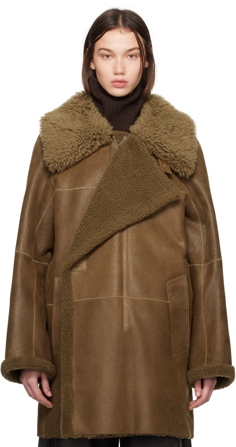 Kaputi LEMAIRE Lemaire Asymmetrical Shearling Coat Smeđa | CO1079 LL0037
