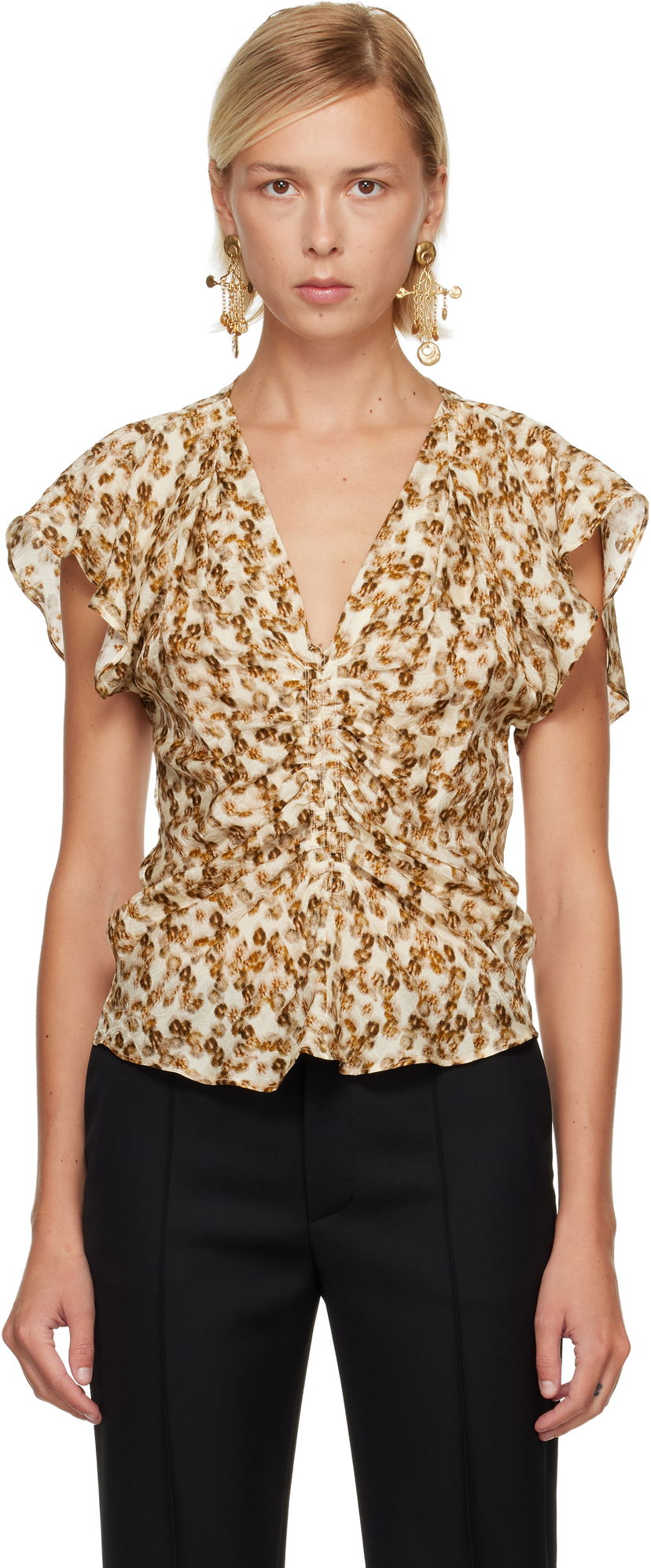 Košulja ISABEL MARANT Lonea Ruched V-Neck Blouse Višebojno | HT0228FA-C3J10I