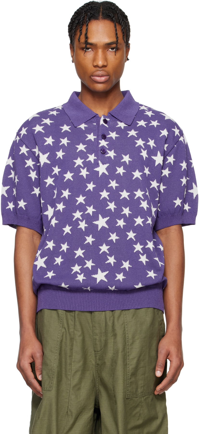 Polo majica Needles NEEDLES Short Sleeve Star Knit Polo Ljubičasta | QV375
