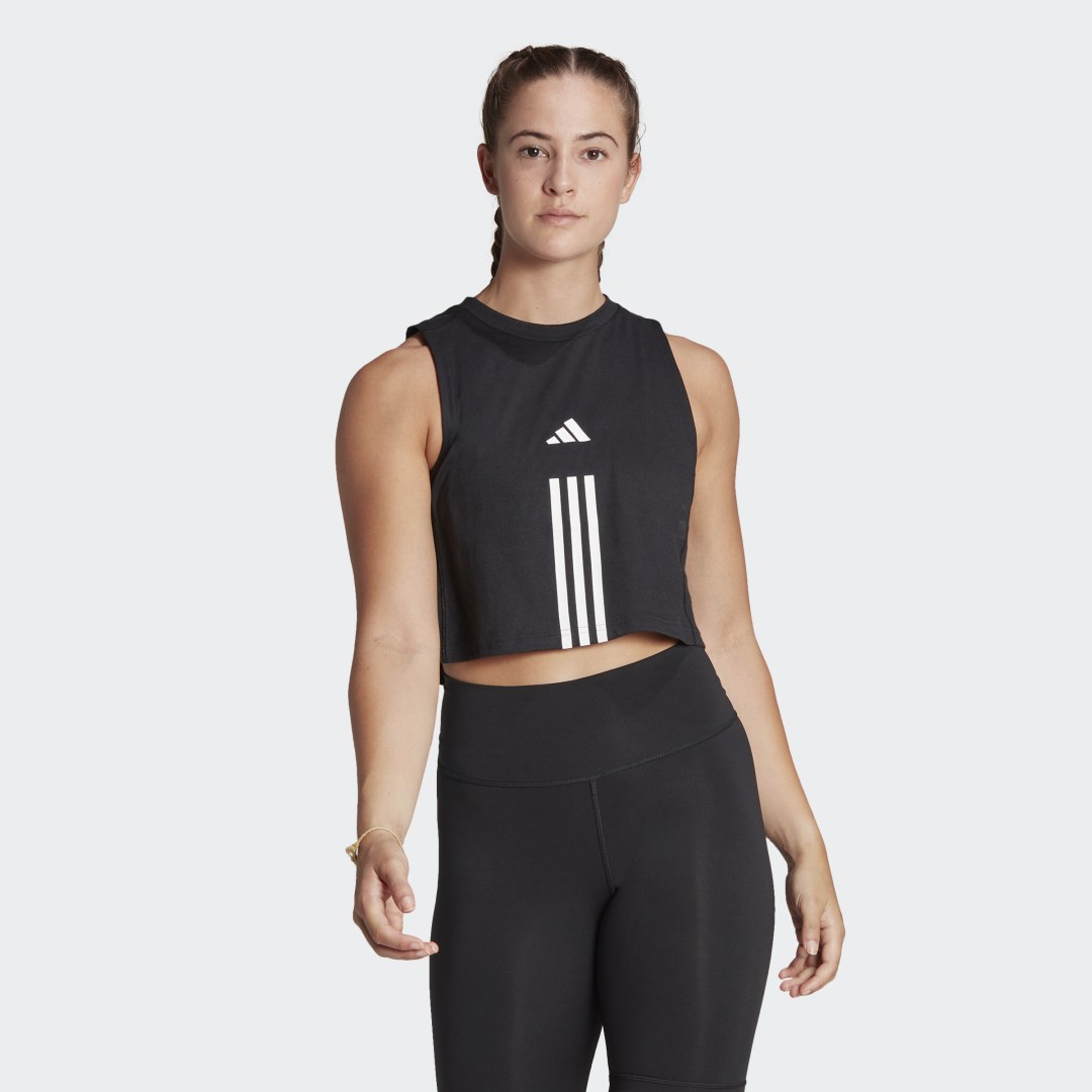 Crop top adidas Originals Train Essentials Train Cotton 3-Stripes Crop Top Crna | HR7847, 0