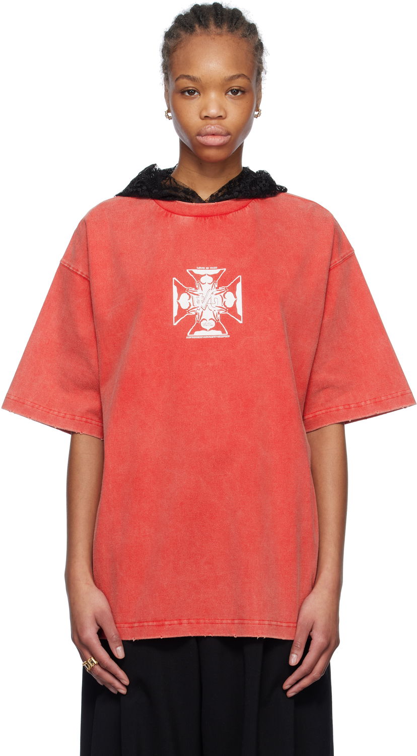 Majica kratkih rukava We11done We11done Heart Cross Hooded T-Shirt Crvena | WD-TH0-25-842-U-RD