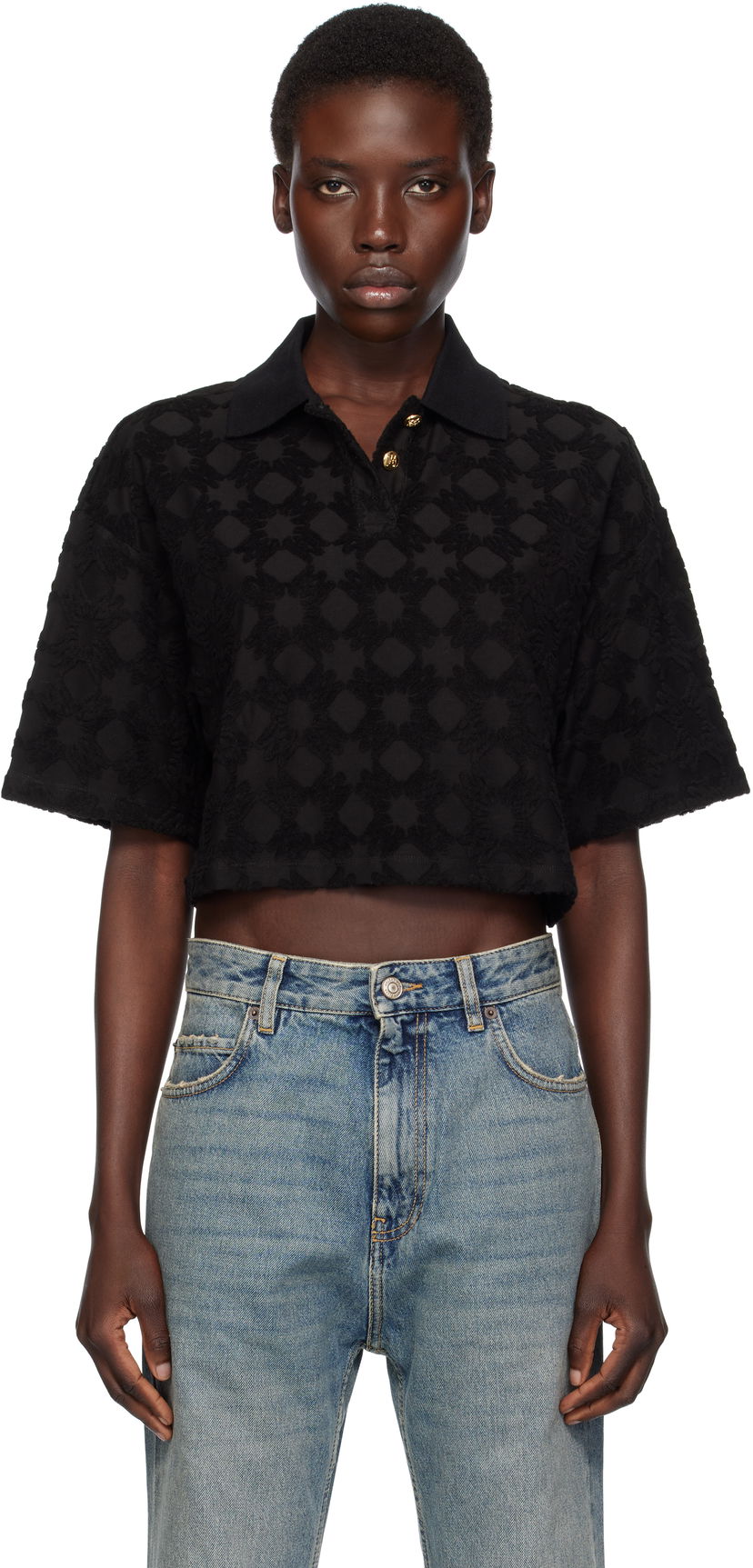 Polo majica AMIRI AMIRI MA Quad Toweling Cropped Polo Crna | AWJYPO1009