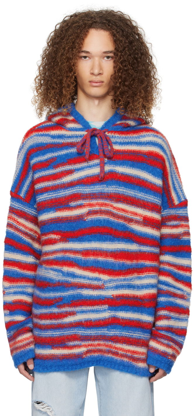 Džemper ERL ERL Striped Knit Hoodie Crvena | ERL07N015