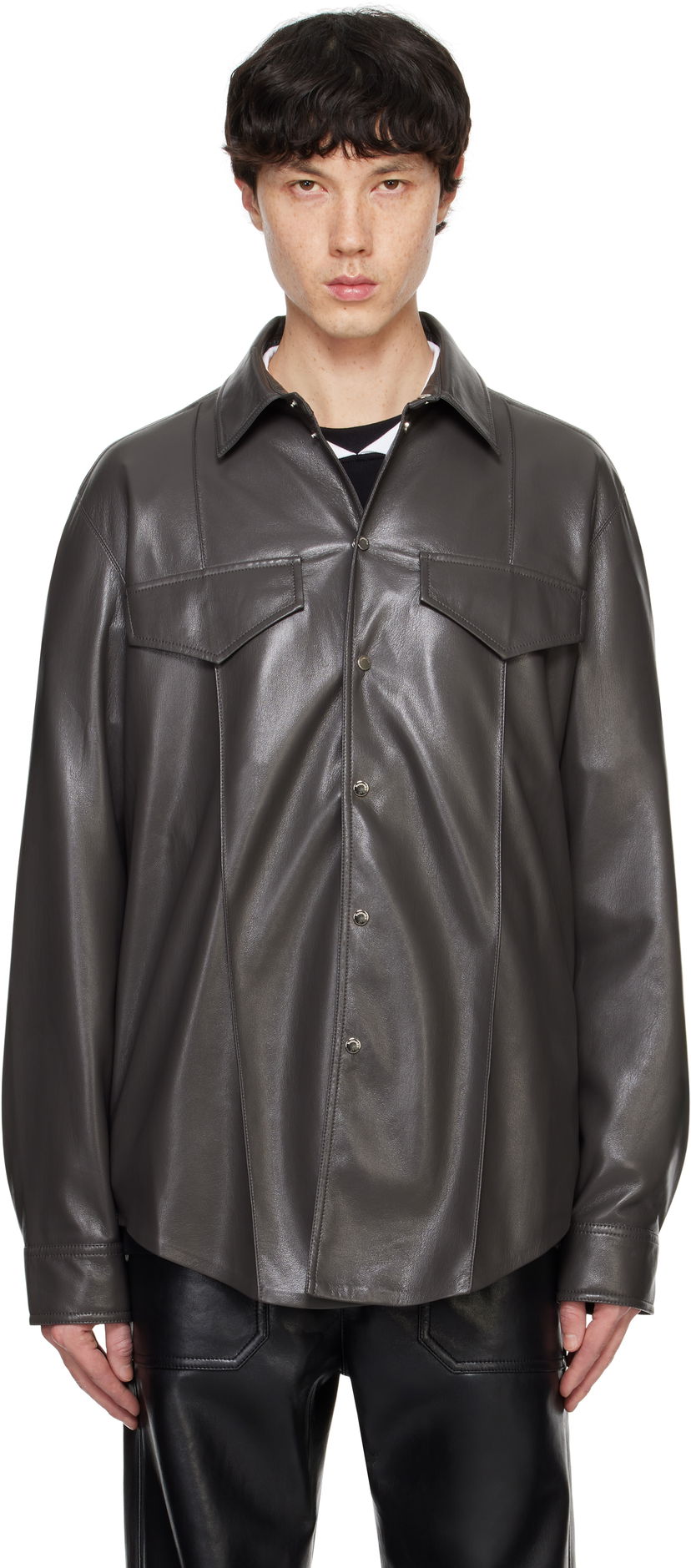 Košulja Nanushka Nanushka Olavi Vegan Leather Button-Up Shirt Siva | NM24FWSH04569