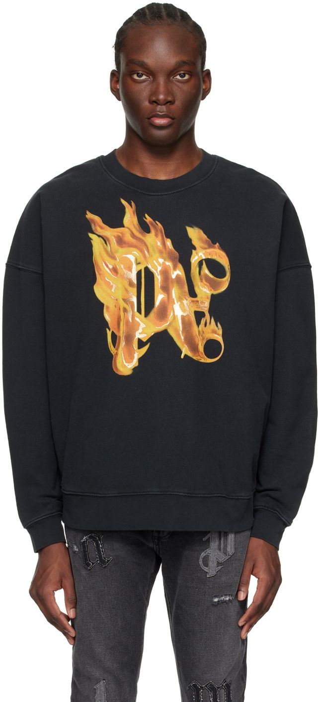 Dukserice Palm Angels Burning Monogram Sweatshirt Crna | PMBA074R24FLE0041076