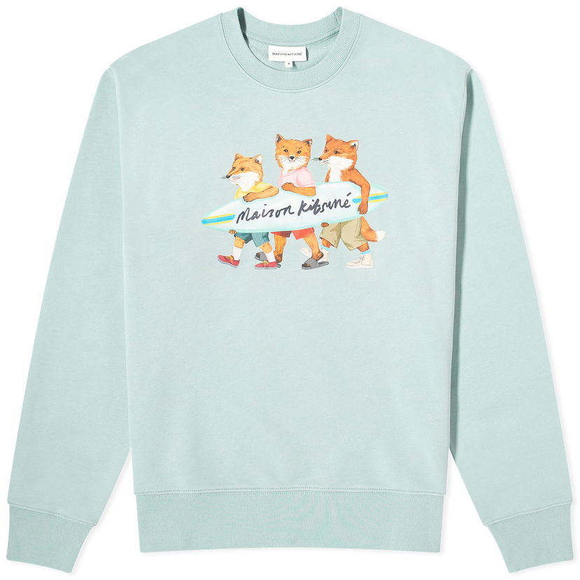 Dukserice MAISON KITSUNÉ Maison Kitsuné Surfing Foxes Crew Sweat Tirkiz | MM00310KM0129-P417