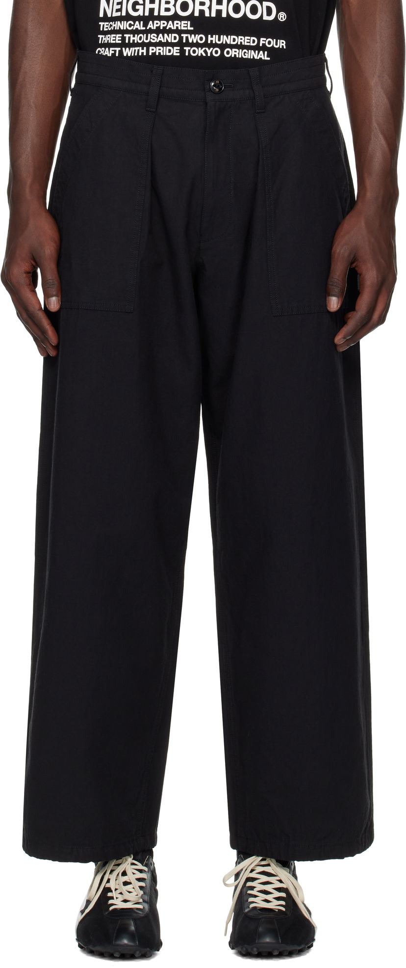 Hlače Neighborhood Neighborhood Wide Baker Trousers Crna | 251ZANH-PTM07