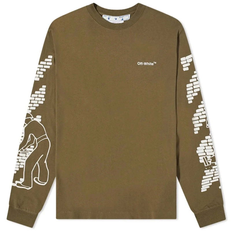 Majica kratkih rukava Off-White Bricks Skate Long Sleeve T-Shirt Army Green/White Zelena | OMAB064F22JER0055601