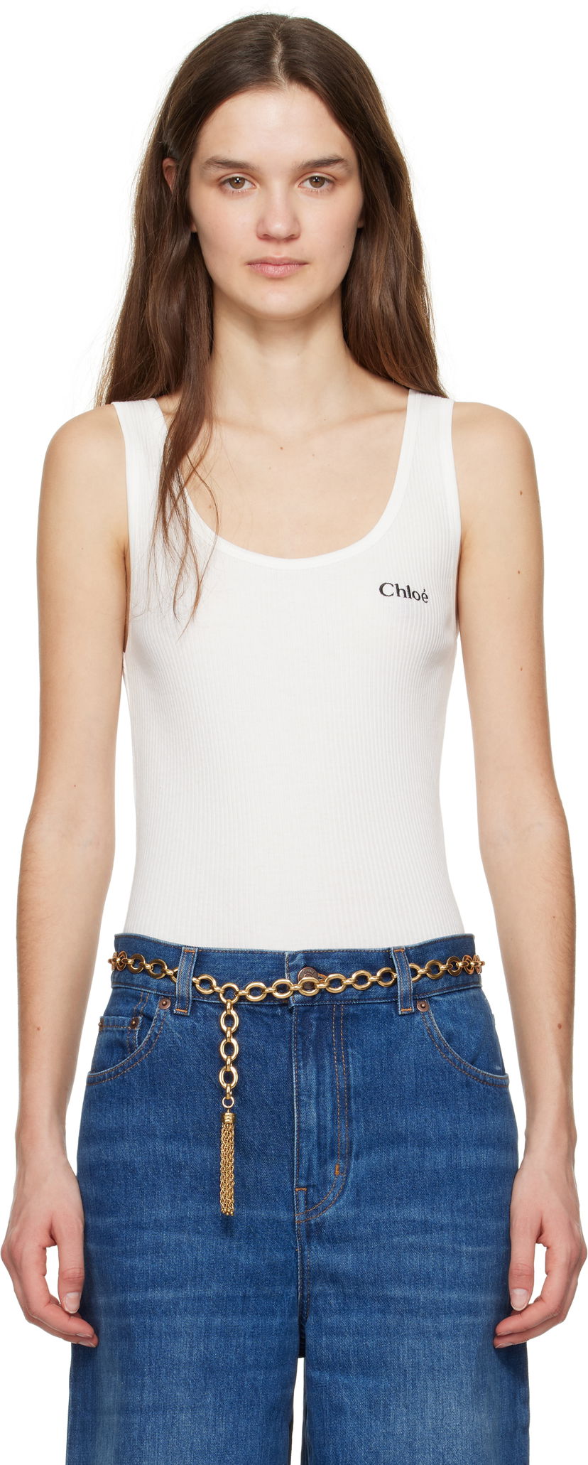 Pojasevi CHLOÉ Chloé Ribbed Logo Tank Top Metalik | CH25SJH12180