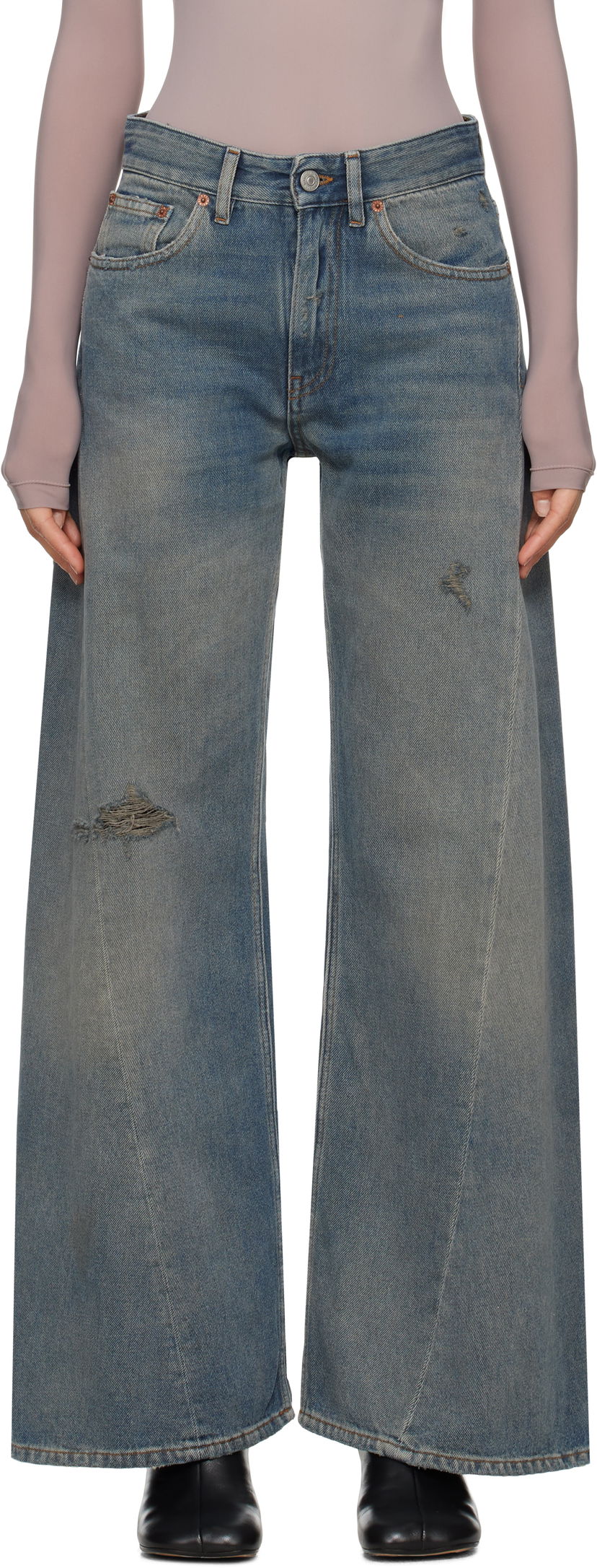 Jeans Maison Margiela MM6 Maison Margiela Distressed Wide-Leg Jeans Plava | S52LA0238 M30017