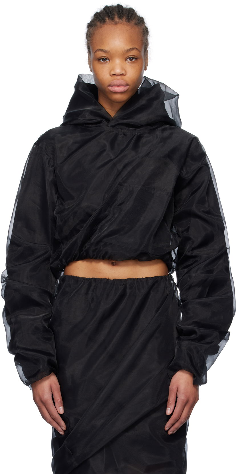 Dukserice We11done We11done Layered Cropped Hoodie Crna | WD-BL0-25-117-W-BK