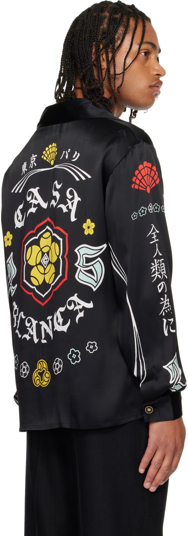 Košulja Casablanca Emblem Long Sleeve Silk Satin Shirt Crna | U-AW25-SH-021-04-M, 2